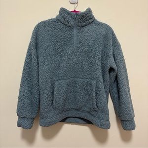 Light blue teddy Sherpa half zip sweatshirt American Eagle